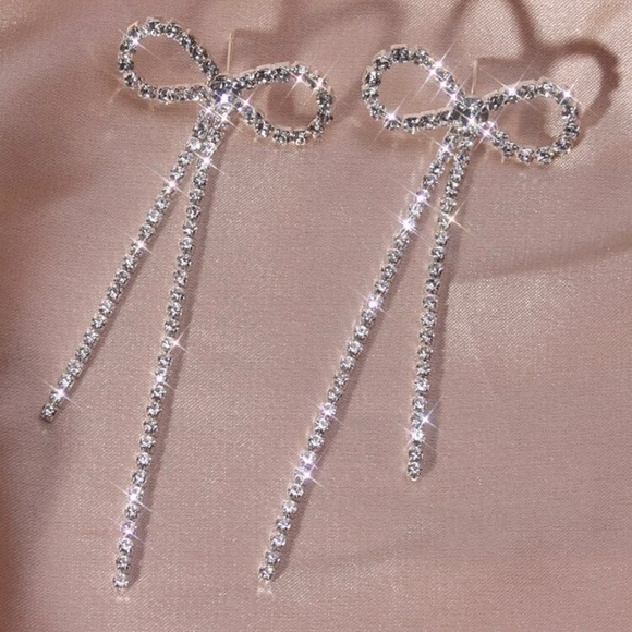 1Pair Rhinestone Bow Shaped Stud Drop Earrings - Picture 2 of 4